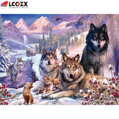 Wolf Family Snow DIY 5D Faux Diamond Painting Kit Home Decor Artwork