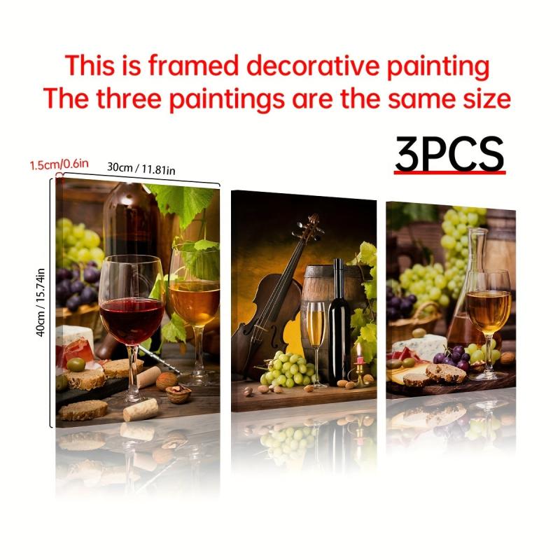 Abstract Fruit & Wine Posters for Wall Decor, Set of 3