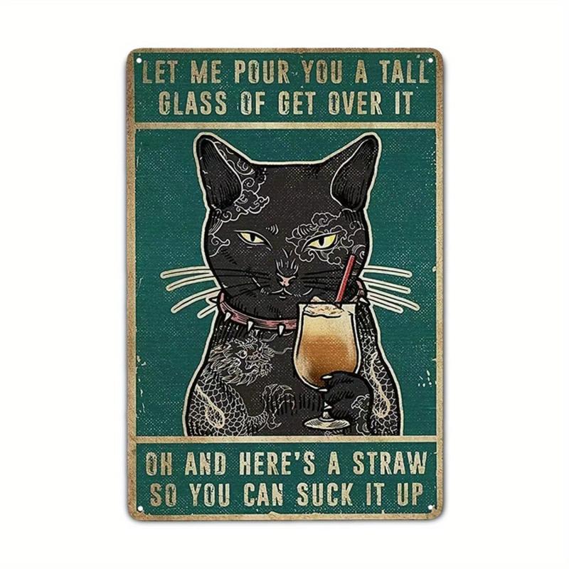Vintage Cat Metal Sign Funny Coffee Poster Home Bathroom Bar Cafe Farm Wall Deco