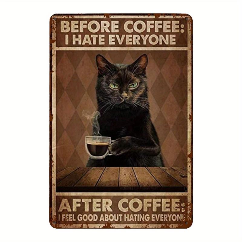 Vintage Cat Metal Sign Funny Coffee Poster Home Bathroom Bar Cafe Farm Wall Deco