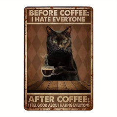 Vintage Cat Metal Sign Funny Coffee Poster Home Bathroom Bar Cafe Farm Wall Deco