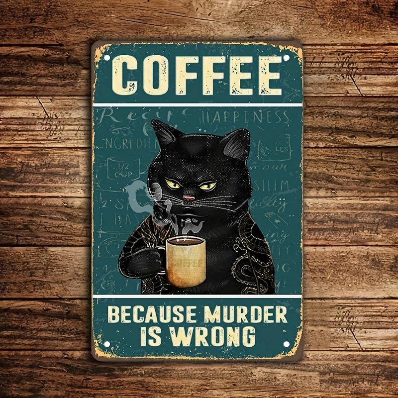 Vintage Cat Metal Sign Funny Coffee Poster Home Bathroom Bar Cafe Farm Wall Deco