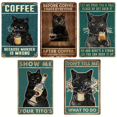 Vintage Cat Metal Sign Funny Coffee Poster Home Bathroom Bar Cafe Farm Wall Deco