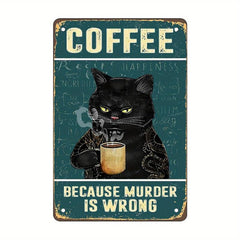 Vintage Cat Metal Sign Funny Coffee Poster Home Bathroom Bar Cafe Farm Wall Deco