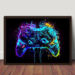 Neon Light Game Controller Painting On Canvas Wall Art