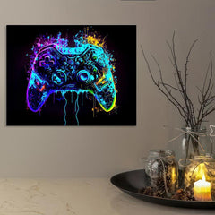 Neon Light Game Controller Painting On Canvas Wall Art