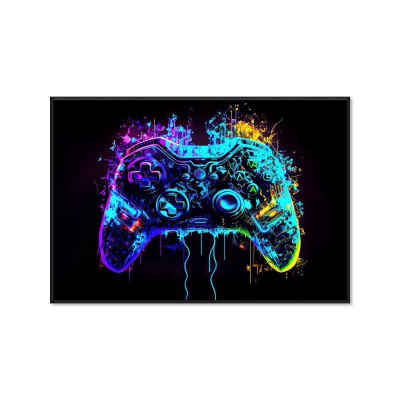 Neon Light Game Controller Painting On Canvas Wall Art