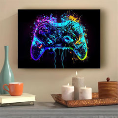 Neon Light Game Controller Painting On Canvas Wall Art