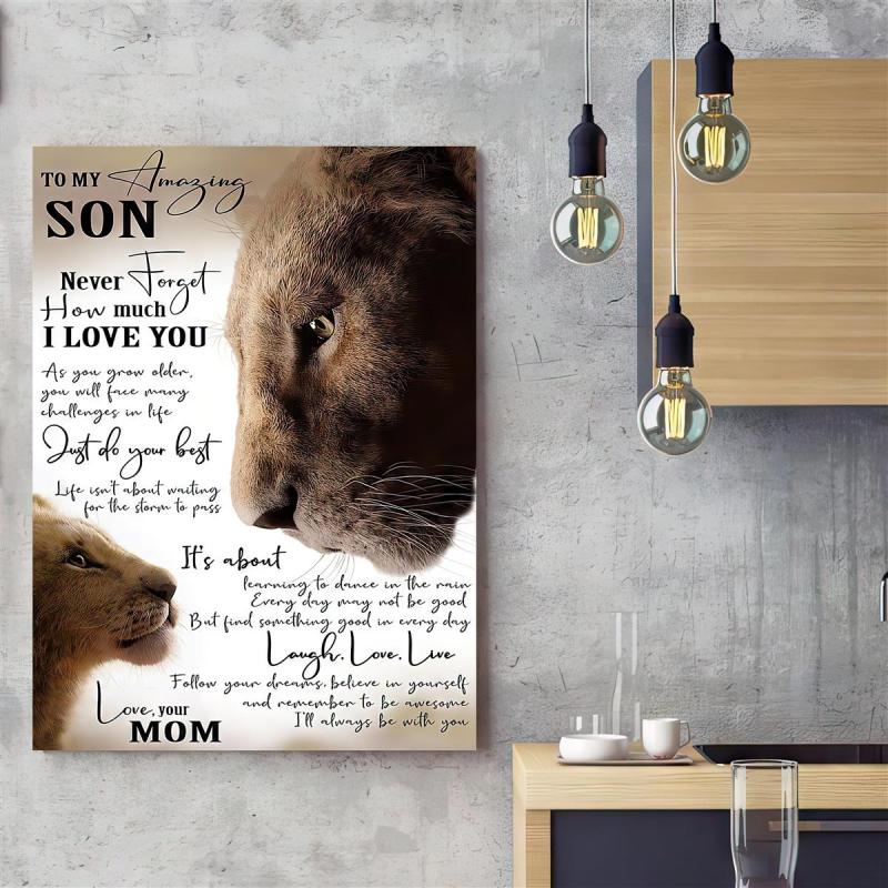Funny Animal Lion Mom & Daughter Love Poster