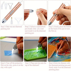 DIY LED Point Drill Pen Craft Set 5D Diamond Painting USB Rechargeable