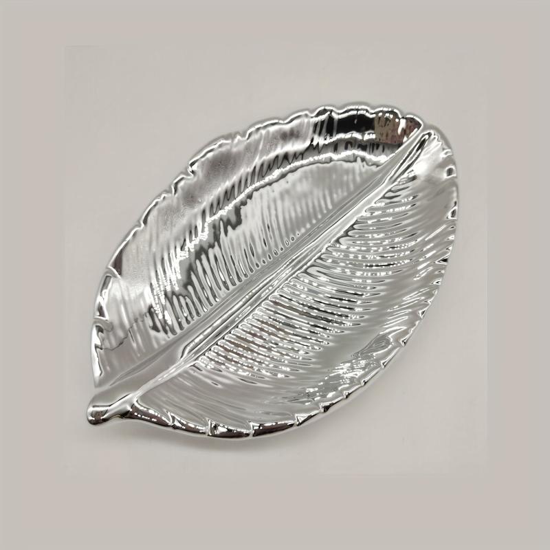 Ceramic Jewelry Storage Plate Leaf Shaped Organizer Golden Rose Golden Silver