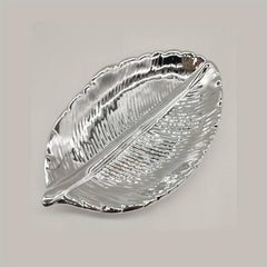 Ceramic Jewelry Storage Plate Leaf Shaped Organizer Golden Rose Golden Silver