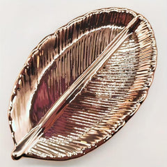 Ceramic Jewelry Storage Plate Leaf Shaped Organizer Golden Rose Golden Silver