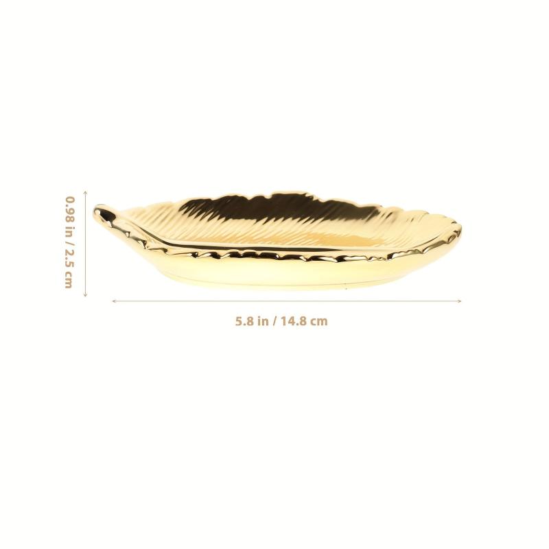 Ceramic Jewelry Storage Plate Leaf Shaped Organizer Golden Rose Golden Silver