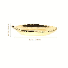 Ceramic Jewelry Storage Plate Leaf Shaped Organizer Golden Rose Golden Silver
