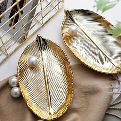 Ceramic Jewelry Storage Plate Leaf Shaped Organizer Golden Rose Golden Silver