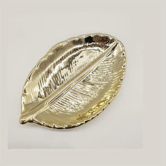 Ceramic Jewelry Storage Plate Leaf Shaped Organizer Golden Rose Golden Silver