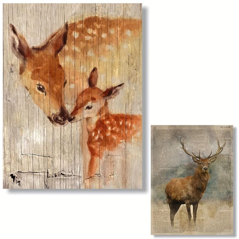 Elk Rustic Home Decorative Poster Wood Grain Animal Wall Decoration