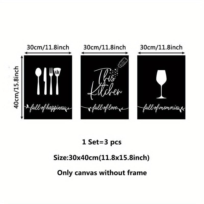 3pcs Modern Fork Canvas Print Set for Kitchen Restaurant Home Decor