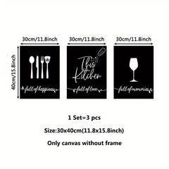 3pcs Modern Fork Canvas Print Set for Kitchen Restaurant Home Decor