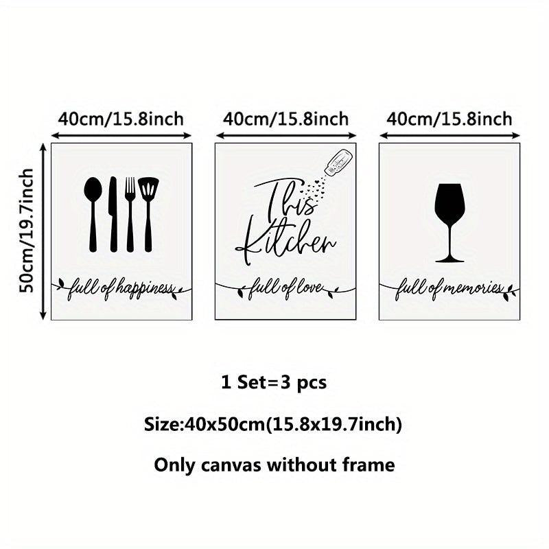 3pcs Modern Fork Canvas Print Set for Kitchen Restaurant Home Decor