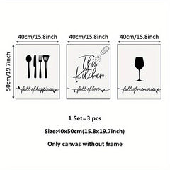 3pcs Modern Fork Canvas Print Set for Kitchen Restaurant Home Decor
