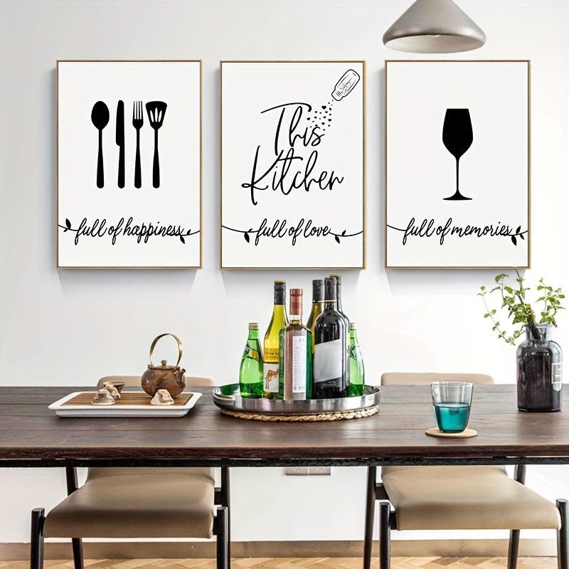 3pcs Modern Fork Canvas Print Set for Kitchen Restaurant Home Decor