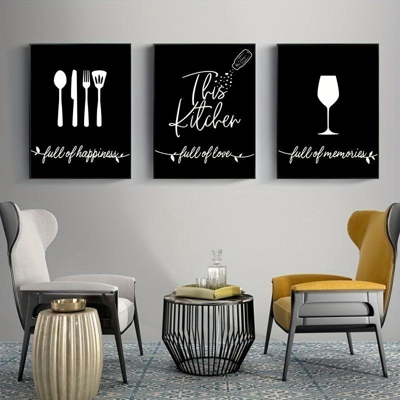 3pcs Modern Fork Canvas Print Set for Kitchen Restaurant Home Decor