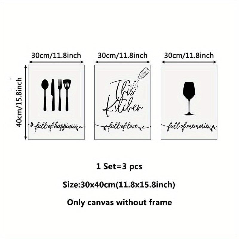 3pcs Modern Fork Canvas Print Set for Kitchen Restaurant Home Decor