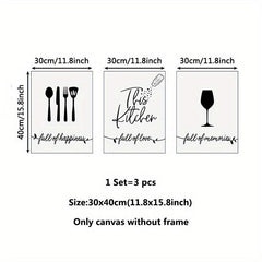 3pcs Modern Fork Canvas Print Set for Kitchen Restaurant Home Decor