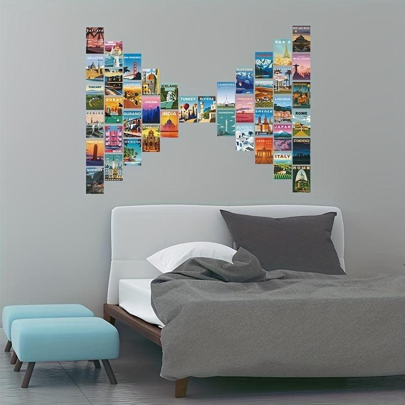 50pcs Retro Travel Posters Wall Collage Kit for Teens and Adults
