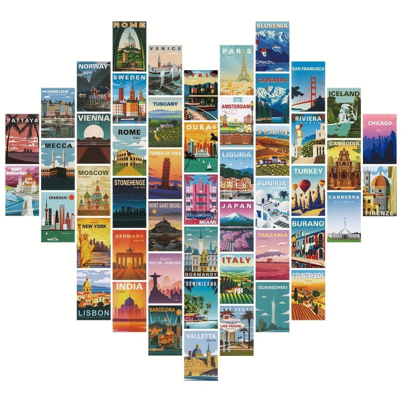 50pcs Retro Travel Posters Wall Collage Kit for Teens and Adults