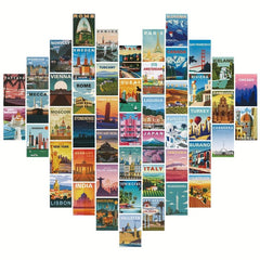 50pcs Retro Travel Posters Wall Collage Kit for Teens and Adults