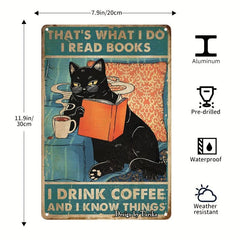 Cat Tin Sign Read Books Drink Coffee and Know Things