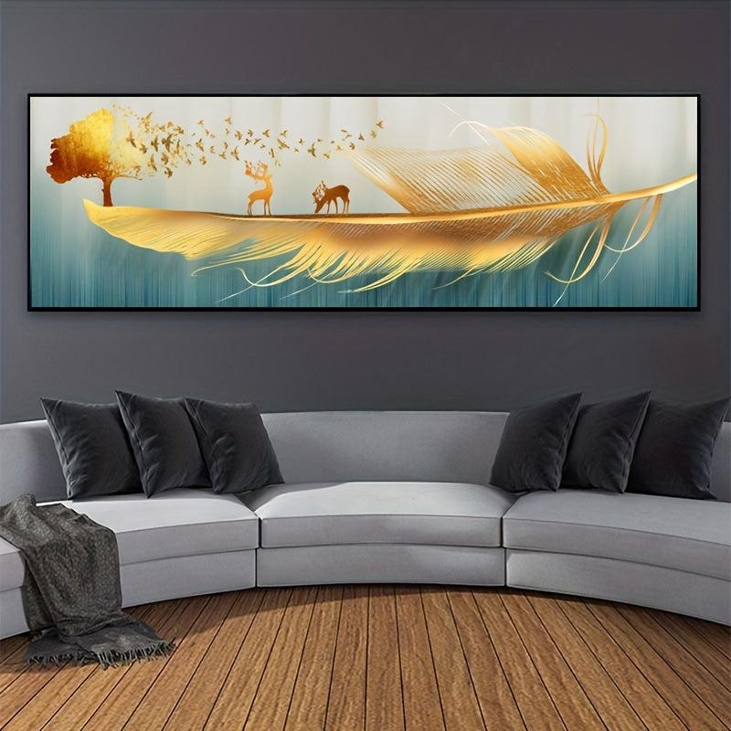 Modern Golden Feathers Wall Poster Canvas Painting