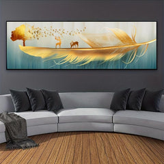 Modern Golden Feathers Wall Poster Canvas Painting