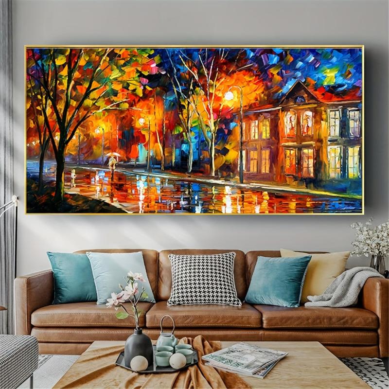 Night View In Autumn Canvas Poster Paris Streets Landscape Picture Prints