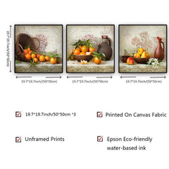 Vintage Fruit Canvas Art Set for Kitchen - Rustic Farmhouse Signs and Paintings