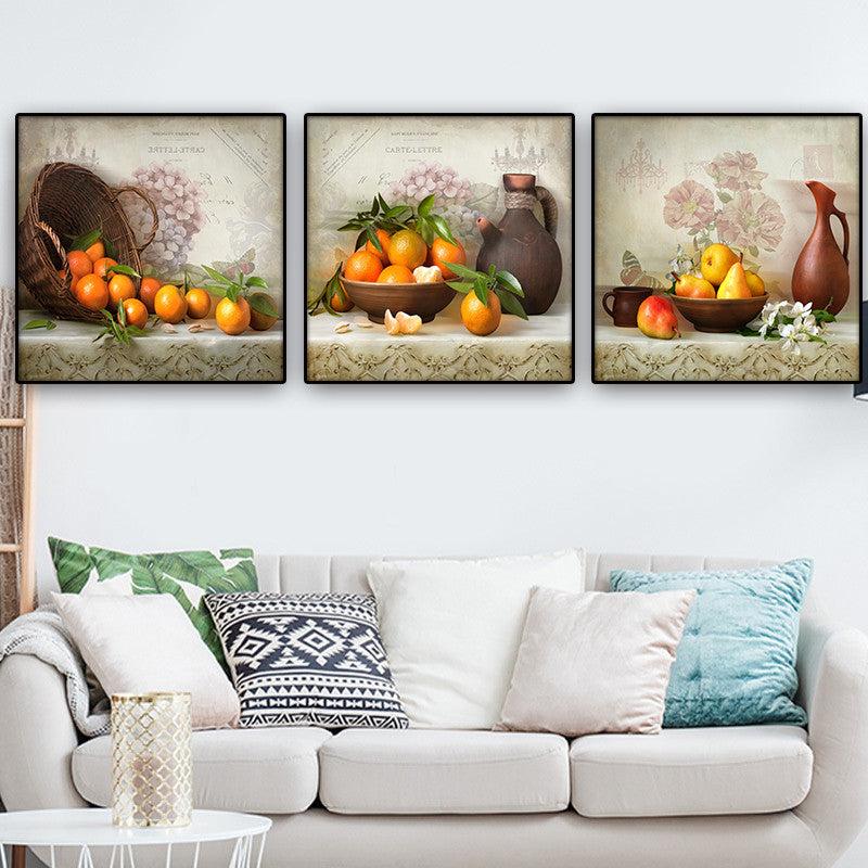 Vintage Fruit Canvas Art Set for Kitchen - Rustic Farmhouse Signs and Paintings