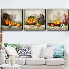 Vintage Fruit Canvas Art Set for Kitchen - Rustic Farmhouse Signs and Paintings