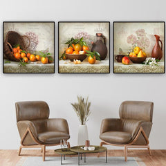 Vintage Fruit Canvas Art Set for Kitchen - Rustic Farmhouse Signs and Paintings