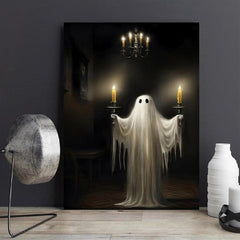 Canvas Poster Ghost With Candles Halloween Print Dark Academia Gothic Wall Decor
