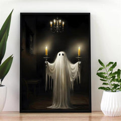 Canvas Poster Ghost With Candles Halloween Print Dark Academia Gothic Wall Decor
