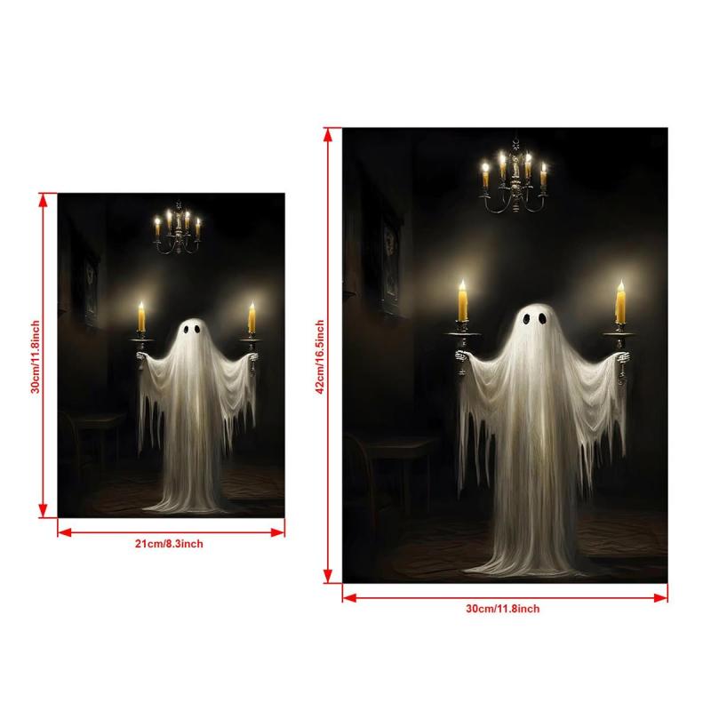 Canvas Poster Ghost With Candles Halloween Print Dark Academia Gothic Wall Decor