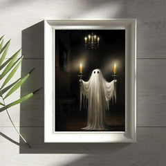 Canvas Poster Ghost With Candles Halloween Print Dark Academia Gothic Wall Decor