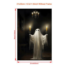 Canvas Poster Ghost With Candles Halloween Print Dark Academia Gothic Wall Decor