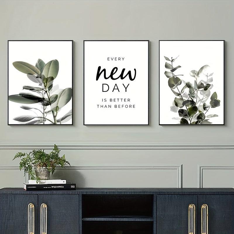 3pcs Green Plants Canvas Paintings Wall Art