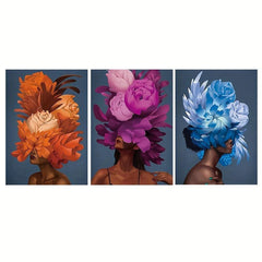 3pcs Colorful Flower Head Canvas Art African Woman Posters