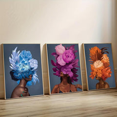 3pcs Colorful Flower Head Canvas Art African Woman Posters