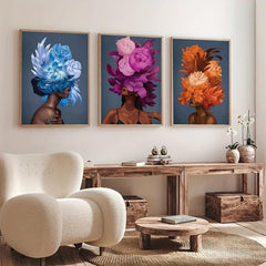 3pcs Colorful Flower Head Canvas Art African Woman Posters